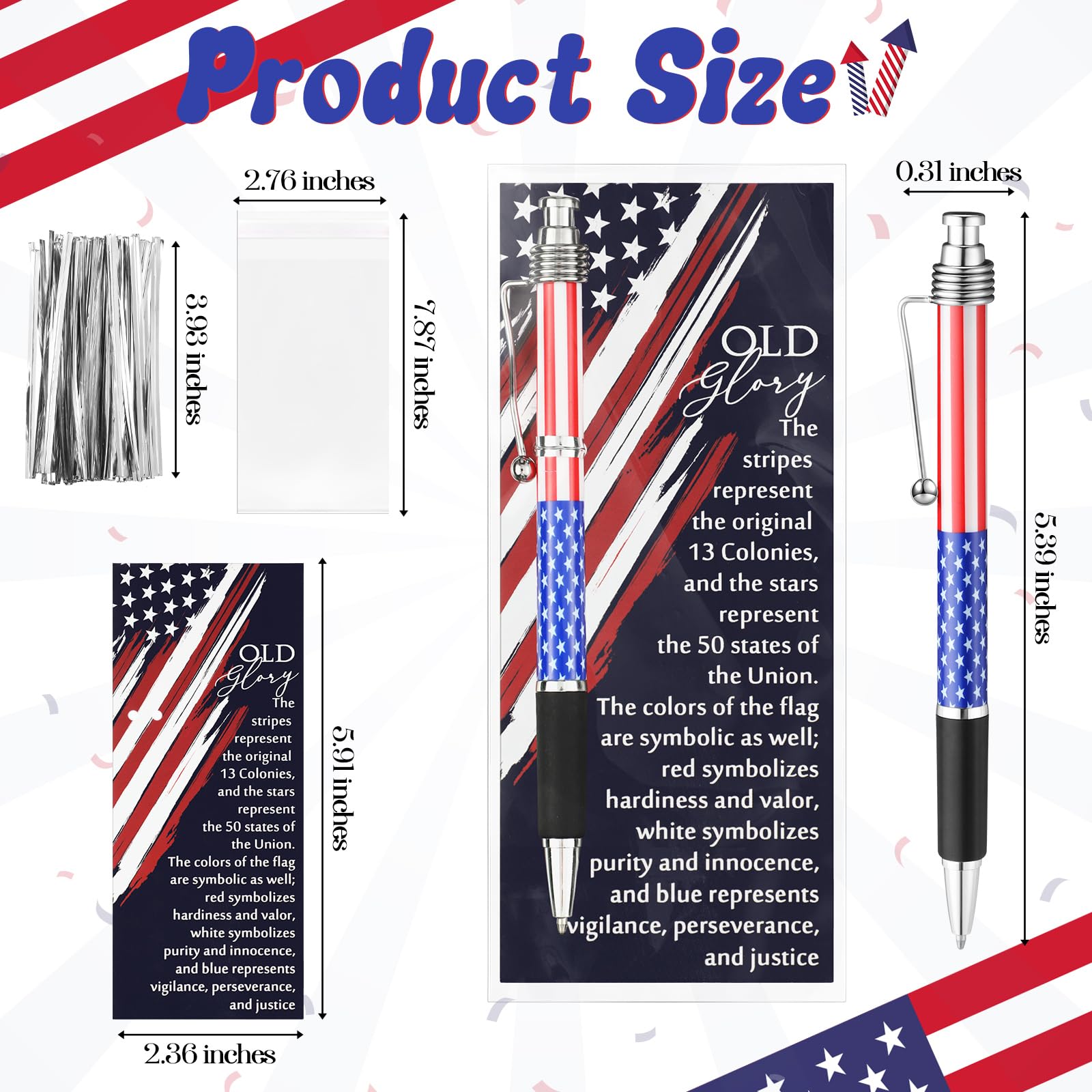 Motiskyy 100 Set Veteran Day American Flag Ballpoint Pen Patriotic USA Gift