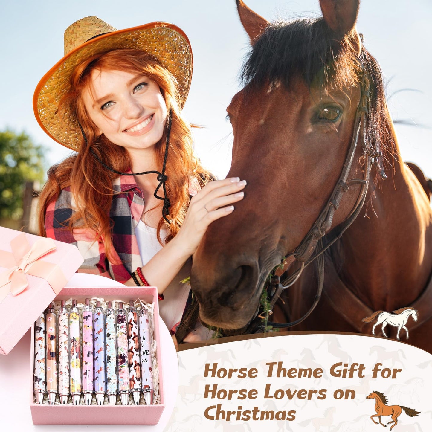 TecUnite 30 Pcs Horse Pens, Horse Gifts for Horse Lovers, Horses Black Ink Writing Pens 1.00 mm