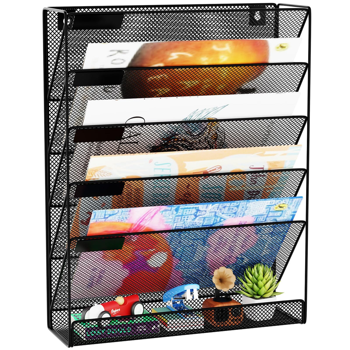 GDINDINFAN Wall File Organizer Holder Mesh Hanging Paper Document Holder,Vertical 6 Pocket Tier for