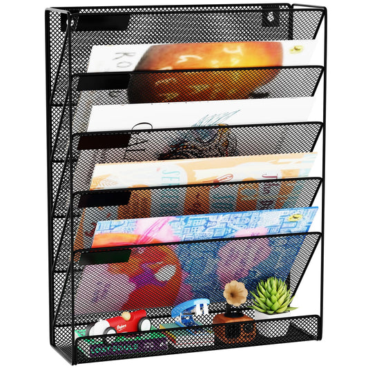 GDINDINFAN Wall File Organizer Holder Mesh Hanging Paper Document Holder,Vertical 6 Pocket Tier for