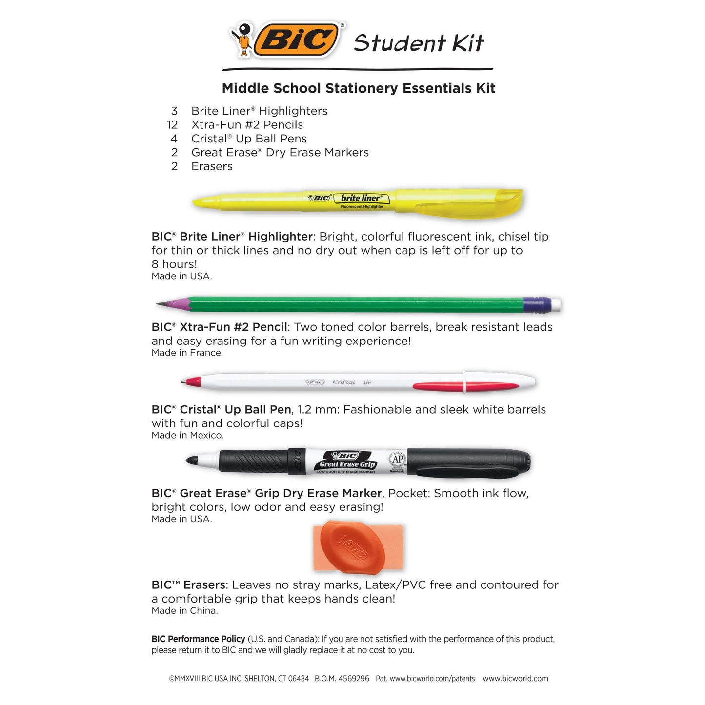 BIC Student Kit; Assorted Stationery Essentials; 23 Count