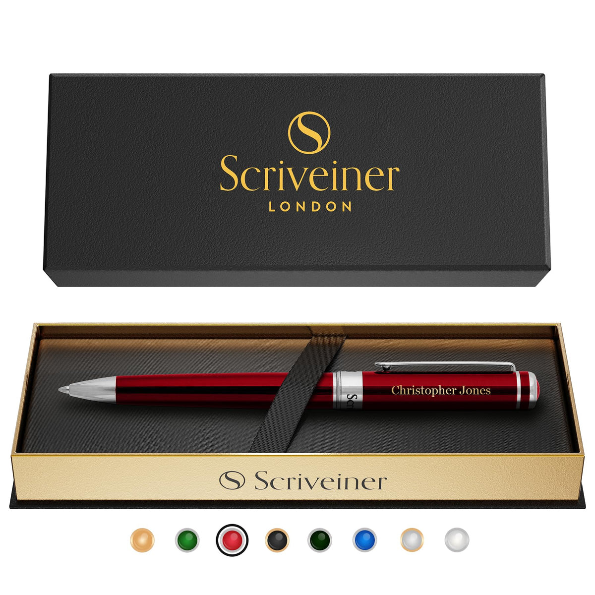 Scriveiner Personalized Deep Crimson Red Ballpoint Pen - Stunning Red Lacquer Luxury Pen with