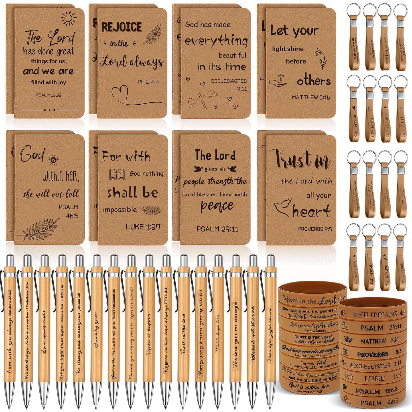 PerKoop 64 Pcs Inspirational Gift Bulk Notebooks Ballpoint Pen, Bible