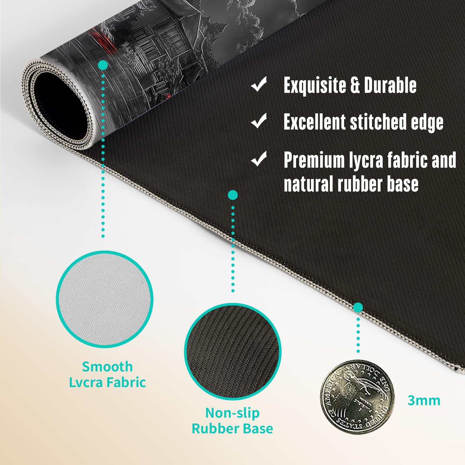 Extended Gaming Mouse Pad, Large Mouse Mat 3 mm Nature Rubber Base Mousepad with Stitched Edges