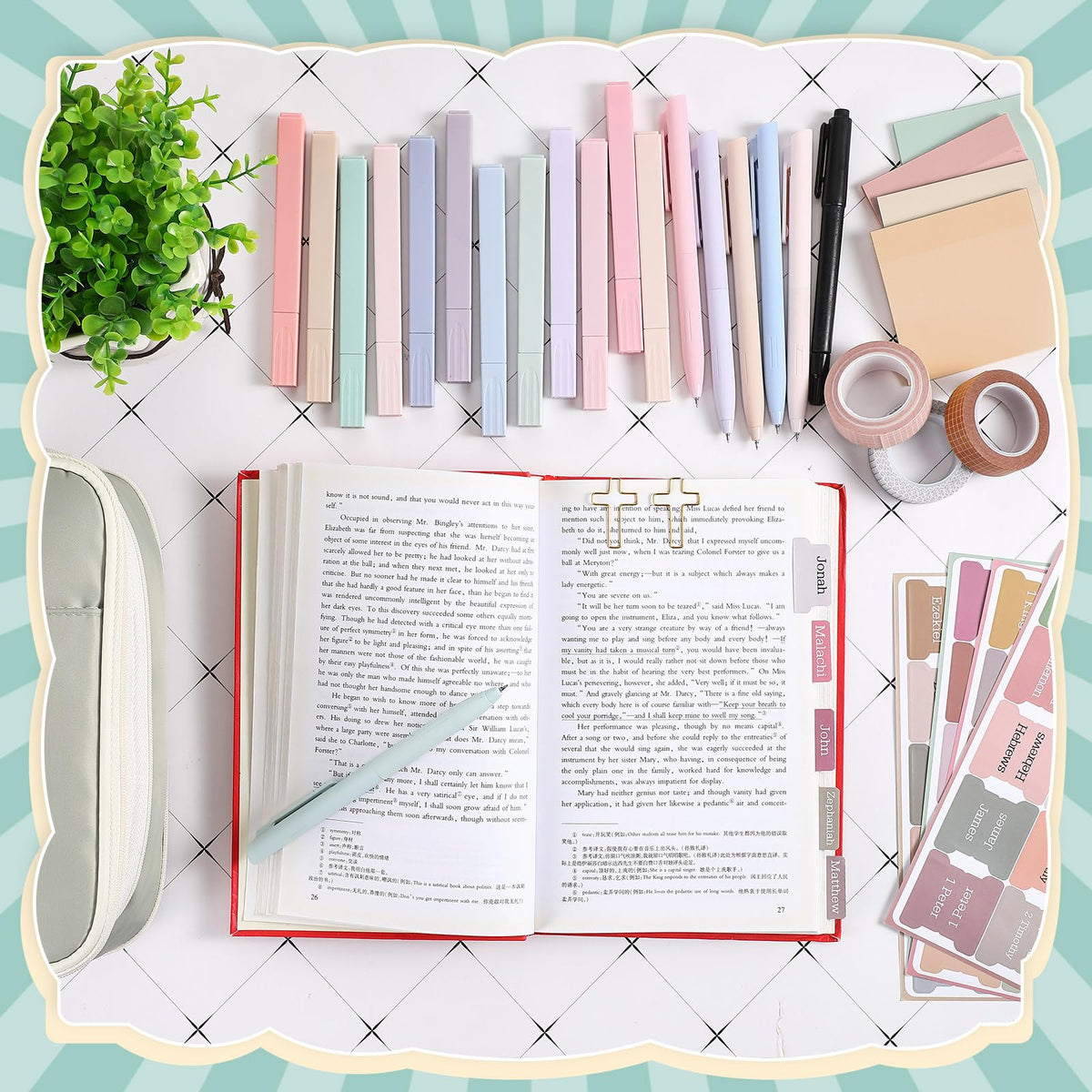 Dunzoom 137 Pcs Bible Study Supplies Journaling Kit 1 Pencil Case 12 Highlighters 4 Sticky Notes 6