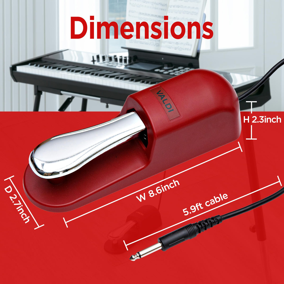 VALDI BP-3 Sustain Pedal - Universal Pedal for Keyboard Piano, Digital Pianos, MIDI Keyboards &