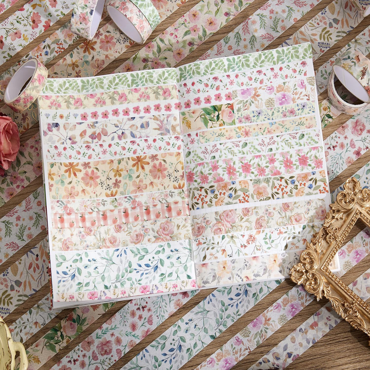 PAGEMORE 32 Rolls Washi Tape Set, Colored Floral Decorative Masking Tape, Artists Tapes for