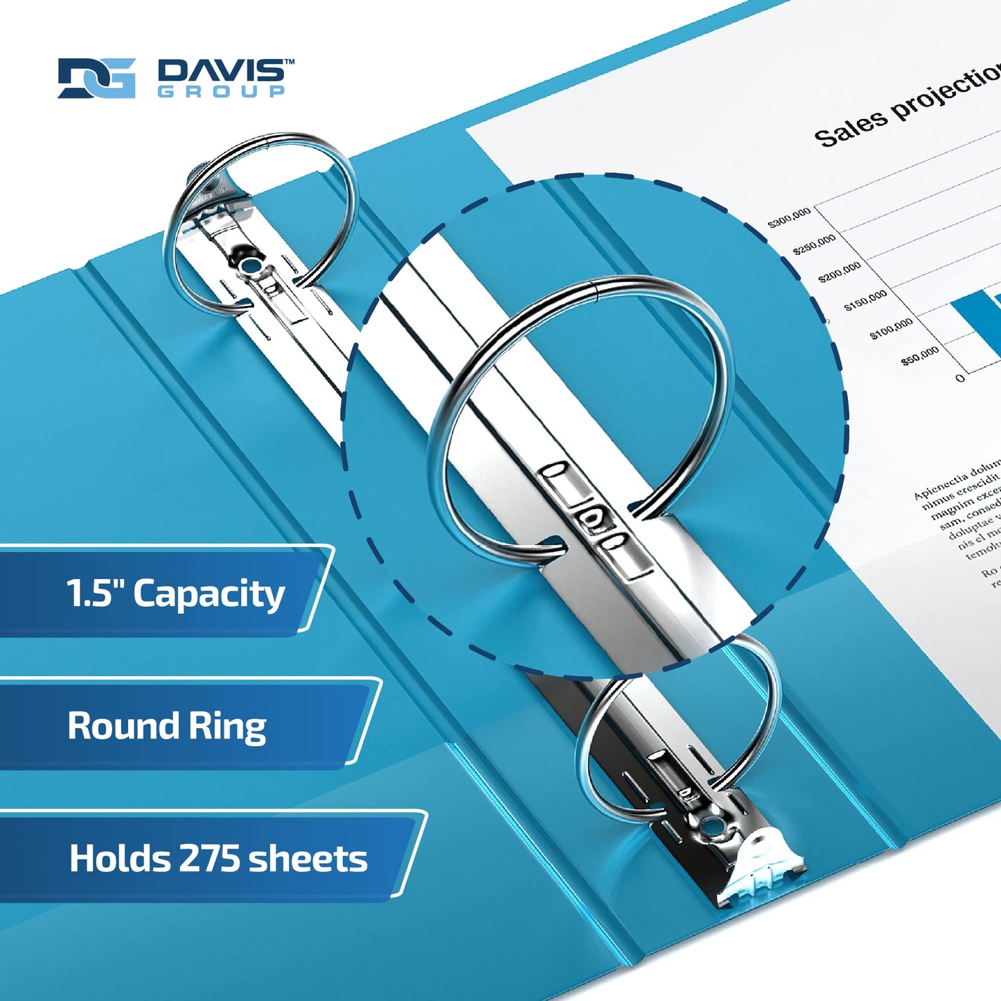 Easyview 3-Ring Binder, Clear-View Cover, 1.5" Round Rings, Turquoise, 6 Pk