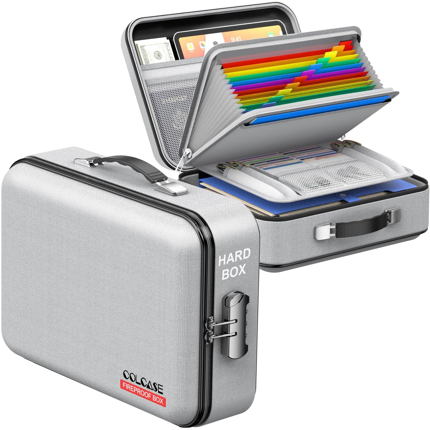 COLCASE Fireproof Document Organzier with Lock, Hard Fireproof Document Box