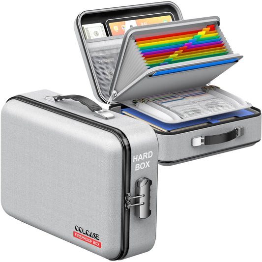 COLCASE Fireproof Document Organzier with Lock, Hard Fireproof Document Box
