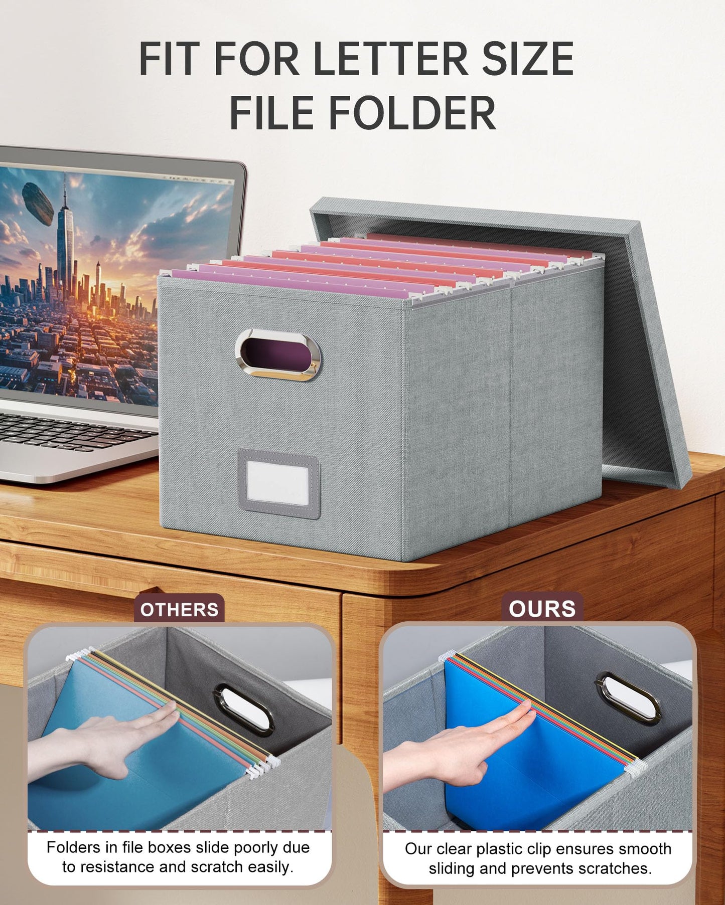 Oterri File Organizer, File Box, File Cabinet for Letter File Folder Storage, Hanging File