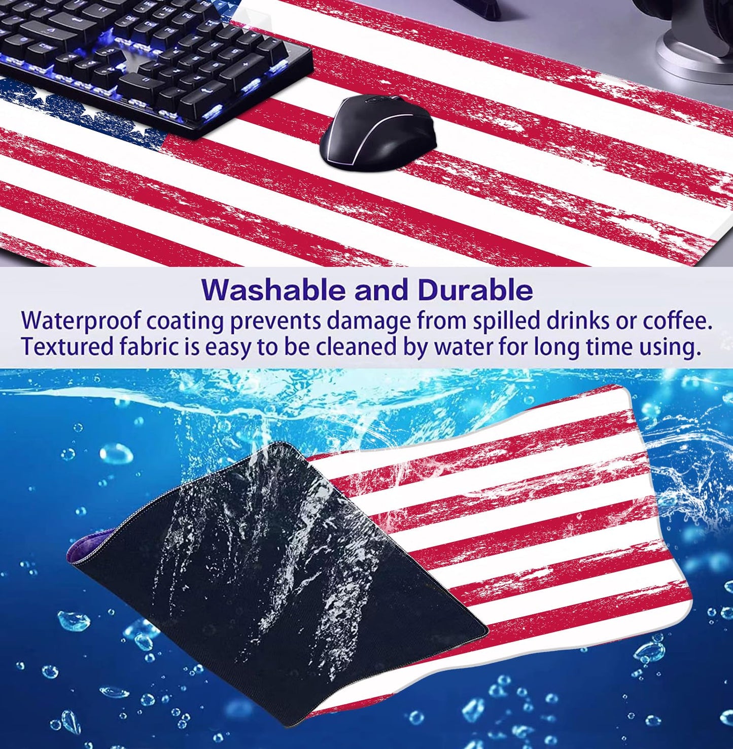 American Flag XXL Large Mouse Pad, Gaming and Home Stitching Side Table Mat