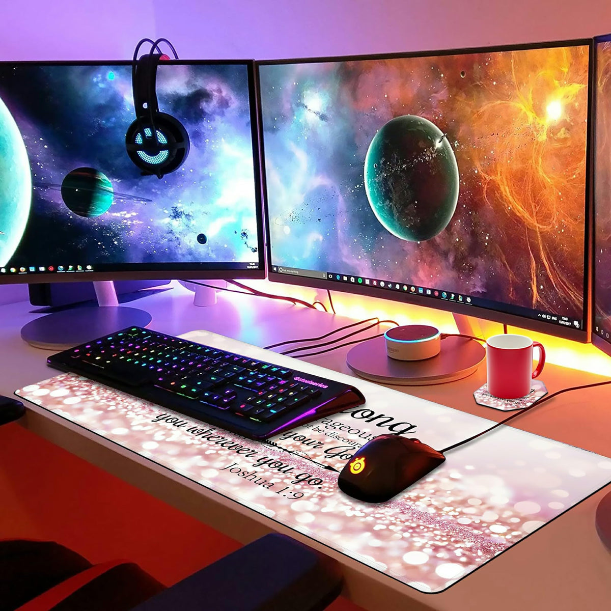 Extended Large Gaming Mouse Pad with Coaster 35.4 x 15.7 Full Desk Mousepad Stitched Edges Desk Pad