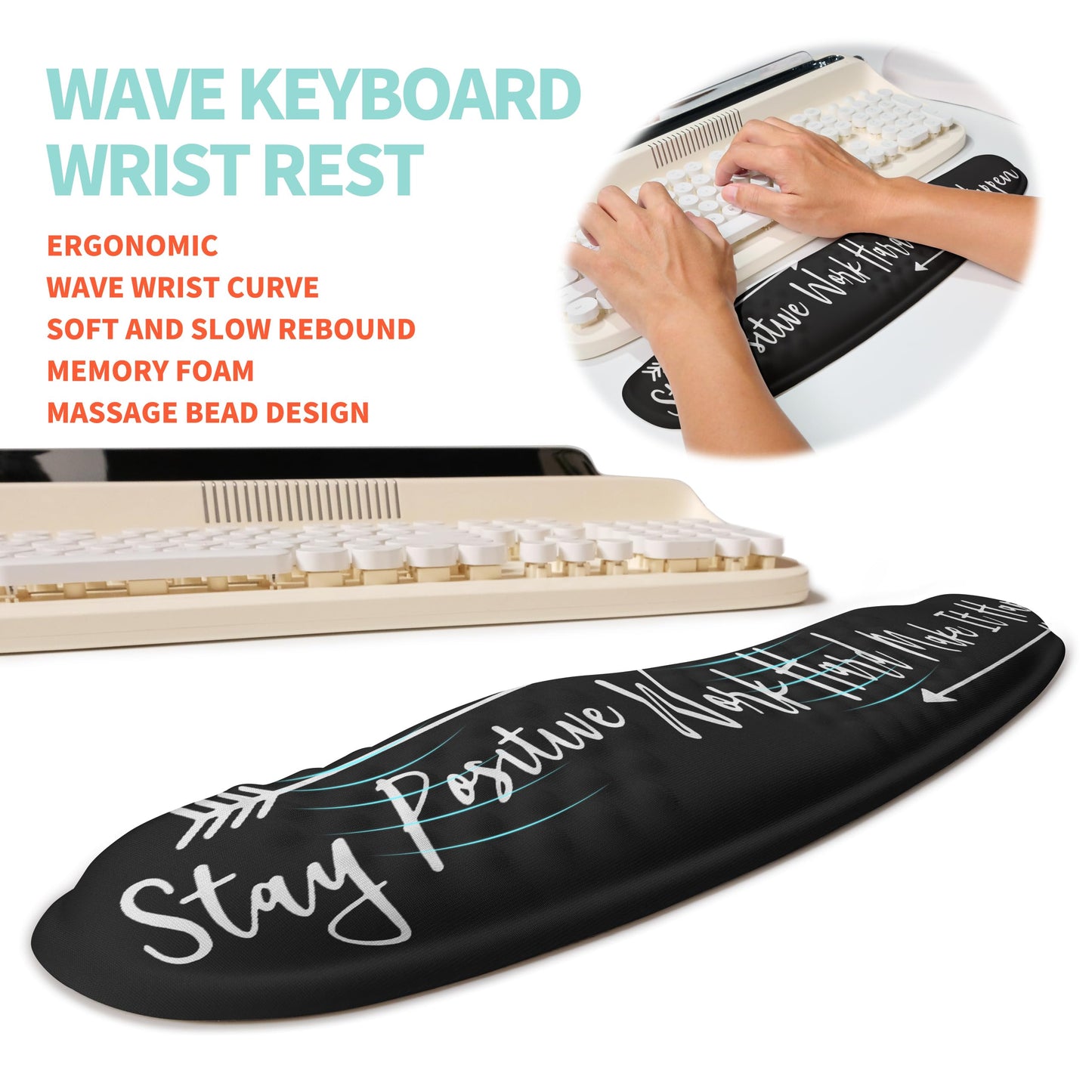 KUOSGM 2-in-1 Ergonomic Set, Wave Rise Keyboard Wrist Rest and Massage Bulge Slope Mouse Pad Wrist