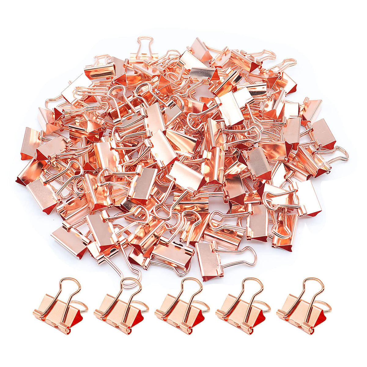 Rose Gold Binder Clips, Mini Paper Clip, Small Paper Clamps 15mm (5/8 inch), 100 Pack Micro Size