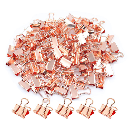 Rose Gold Binder Clips, Mini Paper Clip, Small Paper Clamps 15mm (5/8 inch), 100 Pack Micro Size