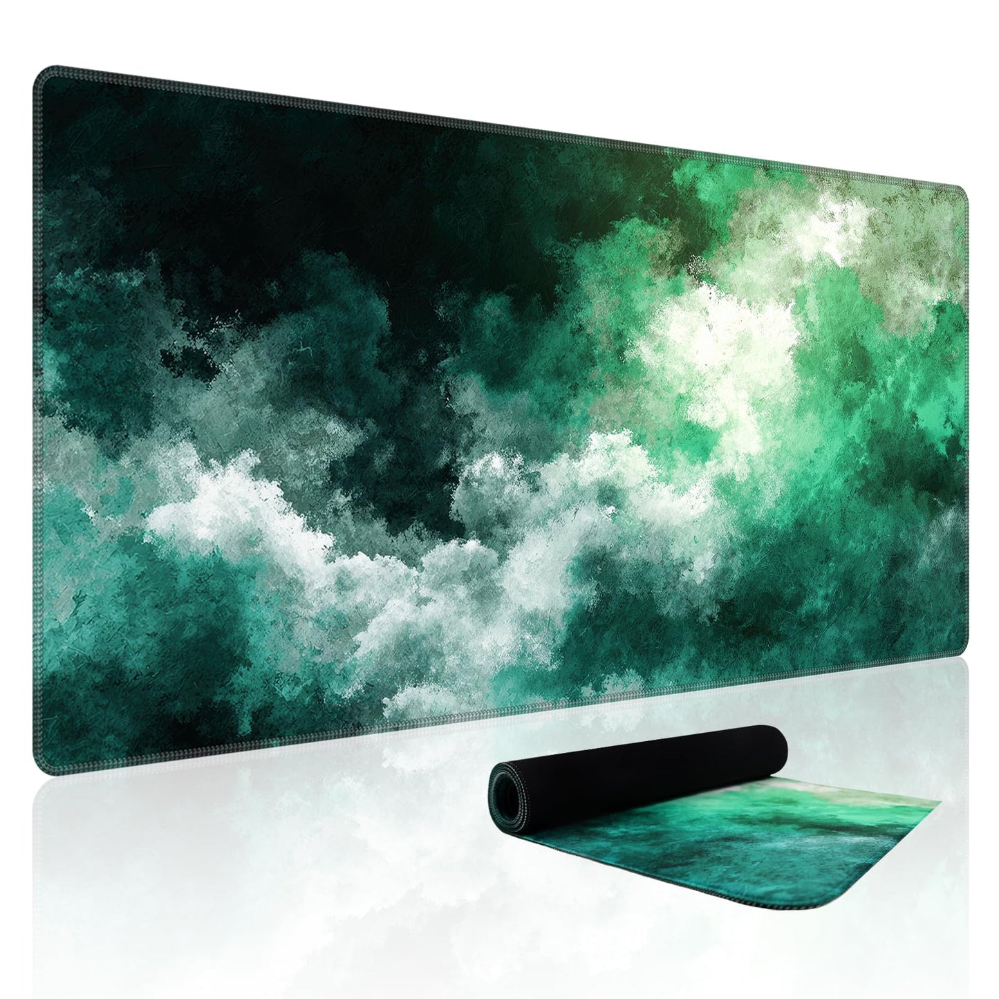 Baziabbo Green Desk Mat,XXL Extended Big Mouse Pad,Gaming Mousepad with Stitched Edge,Non-Slip