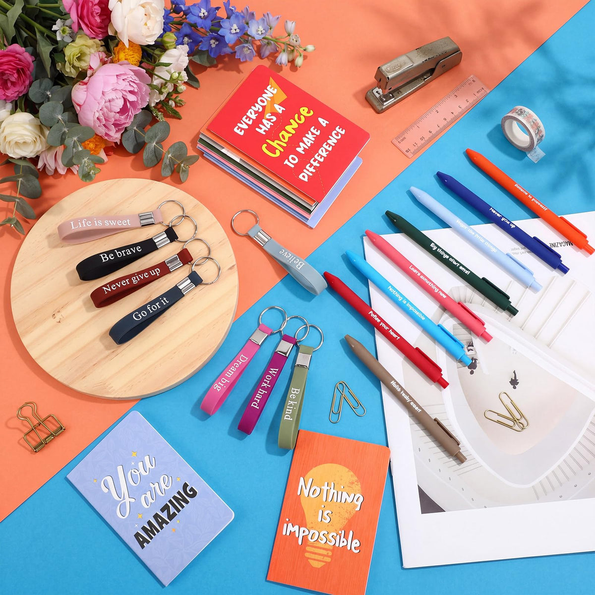 PerKoop 48 Pcs Inspirational Gifts Bulk Employee Motivational Notepads Positive Ballpoint Pens