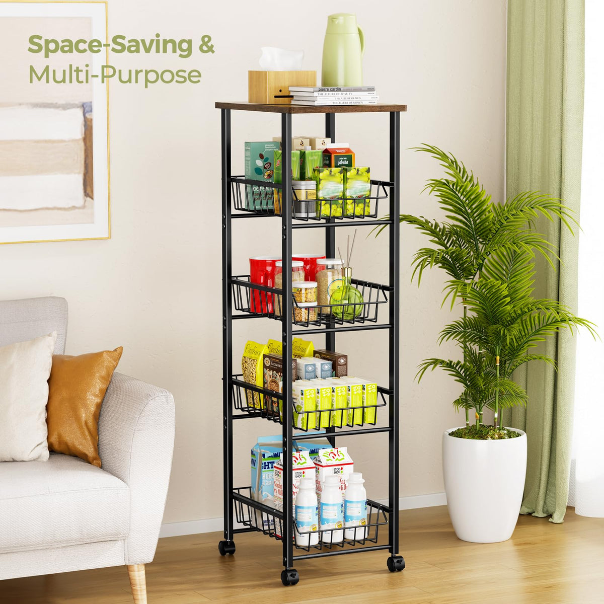 Delamu Fruit Vegetable Basket for Kitchen,5 Tier Storage Cart