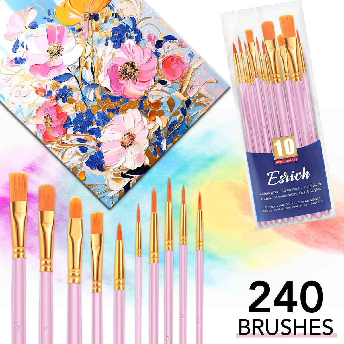 ESRICH 240PCS Pink Paint Brushes, Paint Brush for Acrylic Painting