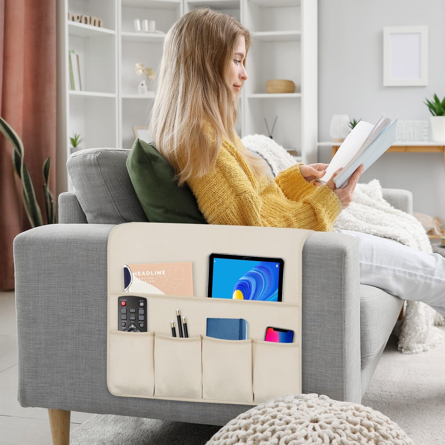Remote Control Holder for Armchair Caddy, Remote Holder with 5 Pockets