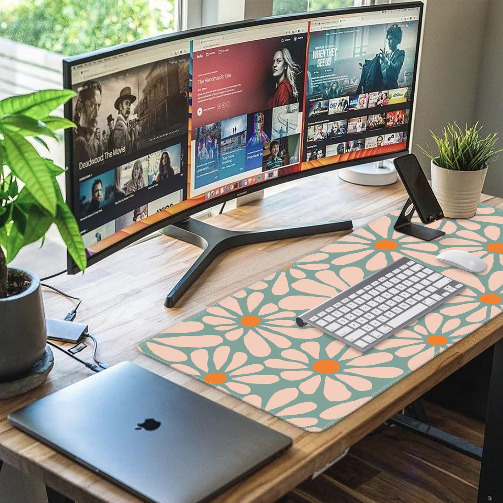 iCasso Desk Mat, Desk Matt for Desktop, Cute Desk Pad Mat, Green Floral