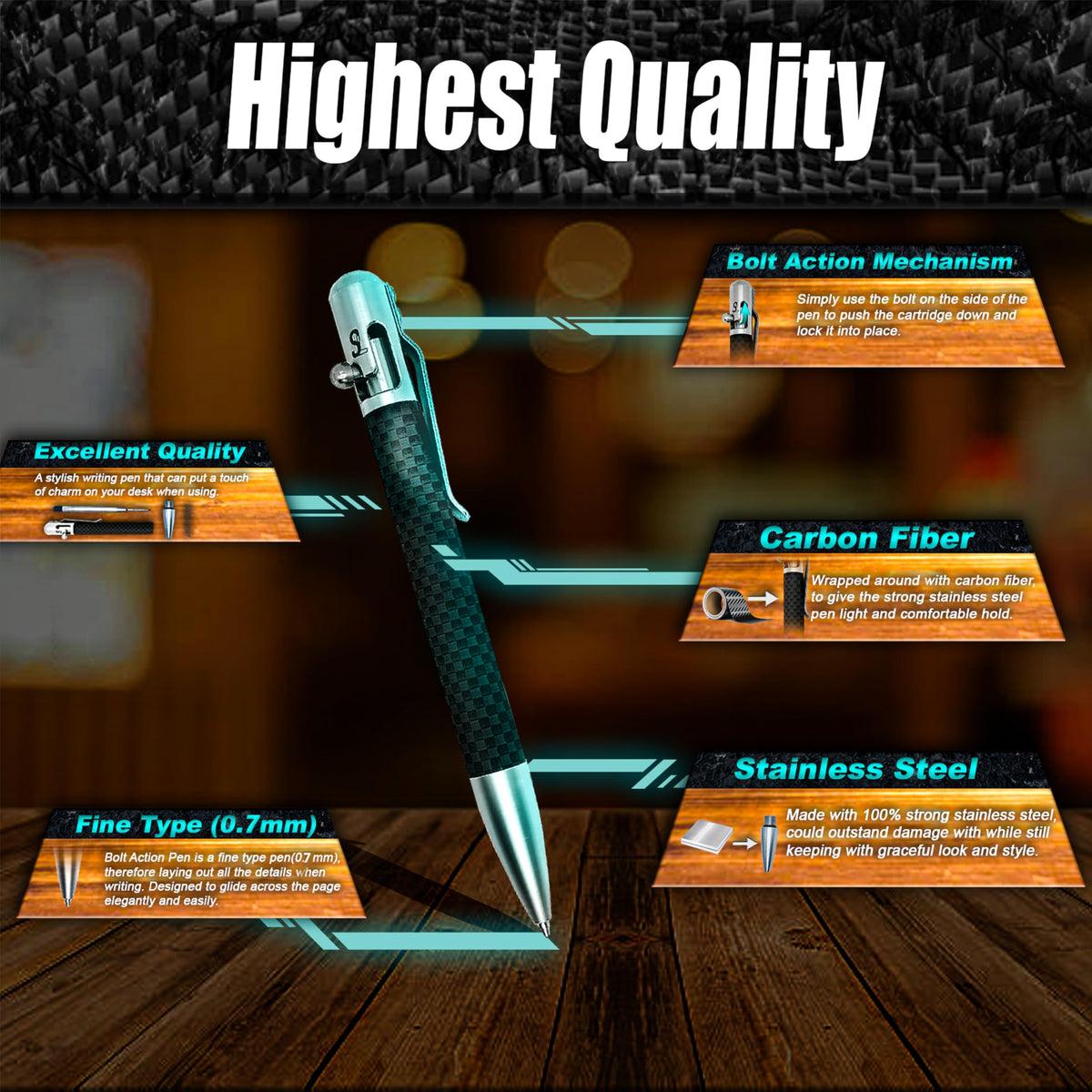 SL Simple Limit Carbon Fiber Bolt Action Pen with Gift Box & Premium Metal Retractable Ballpoint