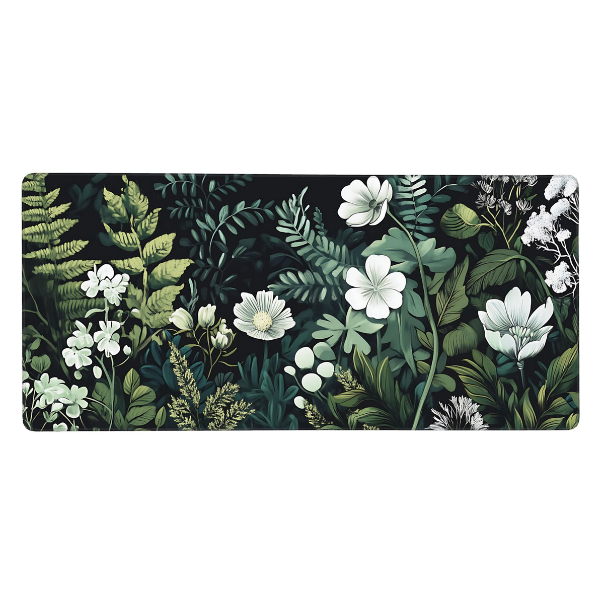 Floral Aesthetic Wildflower Gaming Mouse Pad, Forest Green Moody Forest Desk Mat with Anti-Slip
