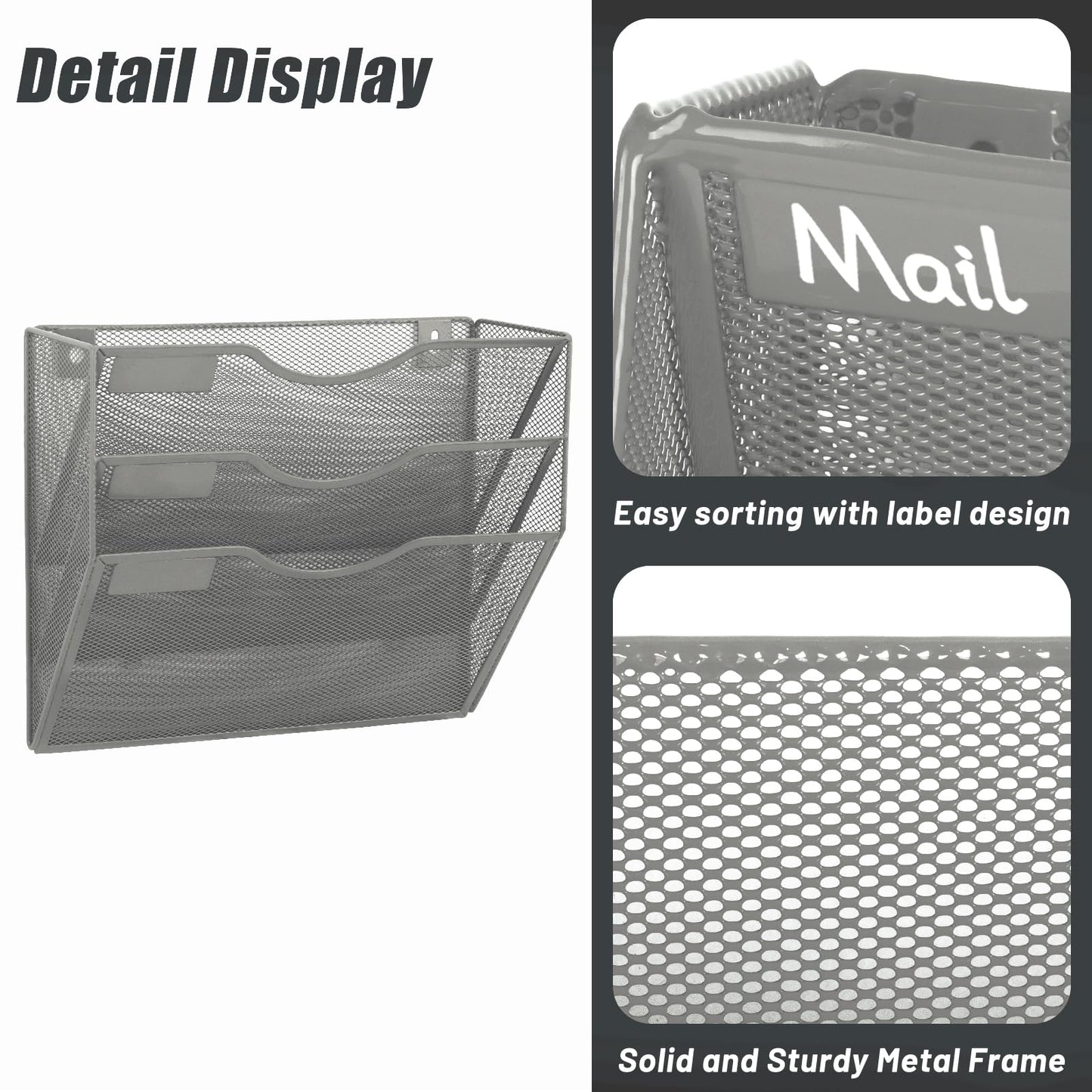 EASEPRES 3 Pocket Mesh Hanging Wall File Organizer, Wall Mounted Mail Paper Document Folder Holder