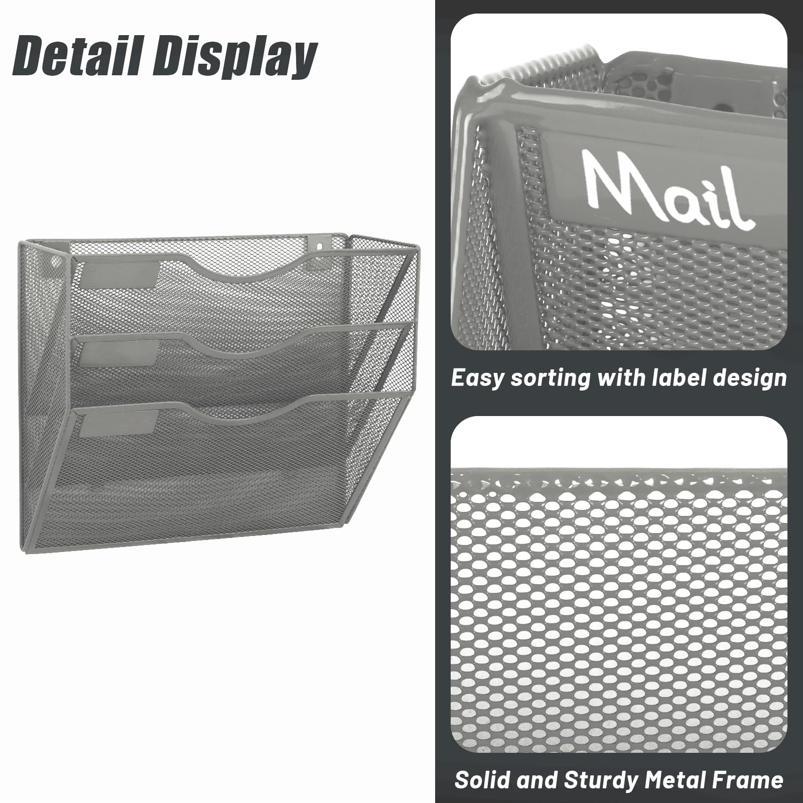 EASEPRES 3 Pocket Mesh Hanging Wall File Organizer, Wall Mounted Mail Paper Document Folder Holder