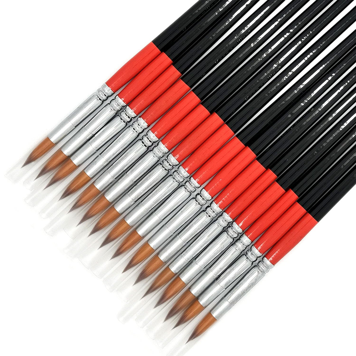 Size #6 Pointed Round Paint Brush Set of 16, Premium Taklon Synthetic Hair