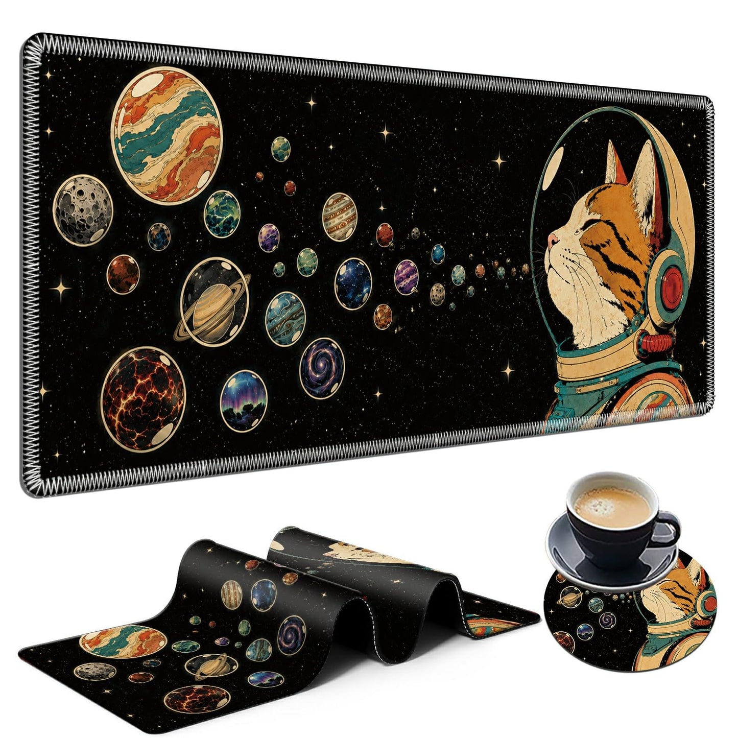 Planet Bubble Cat Large Mouse Pad, 31.5 x 11.8 in Extended Desk Mat