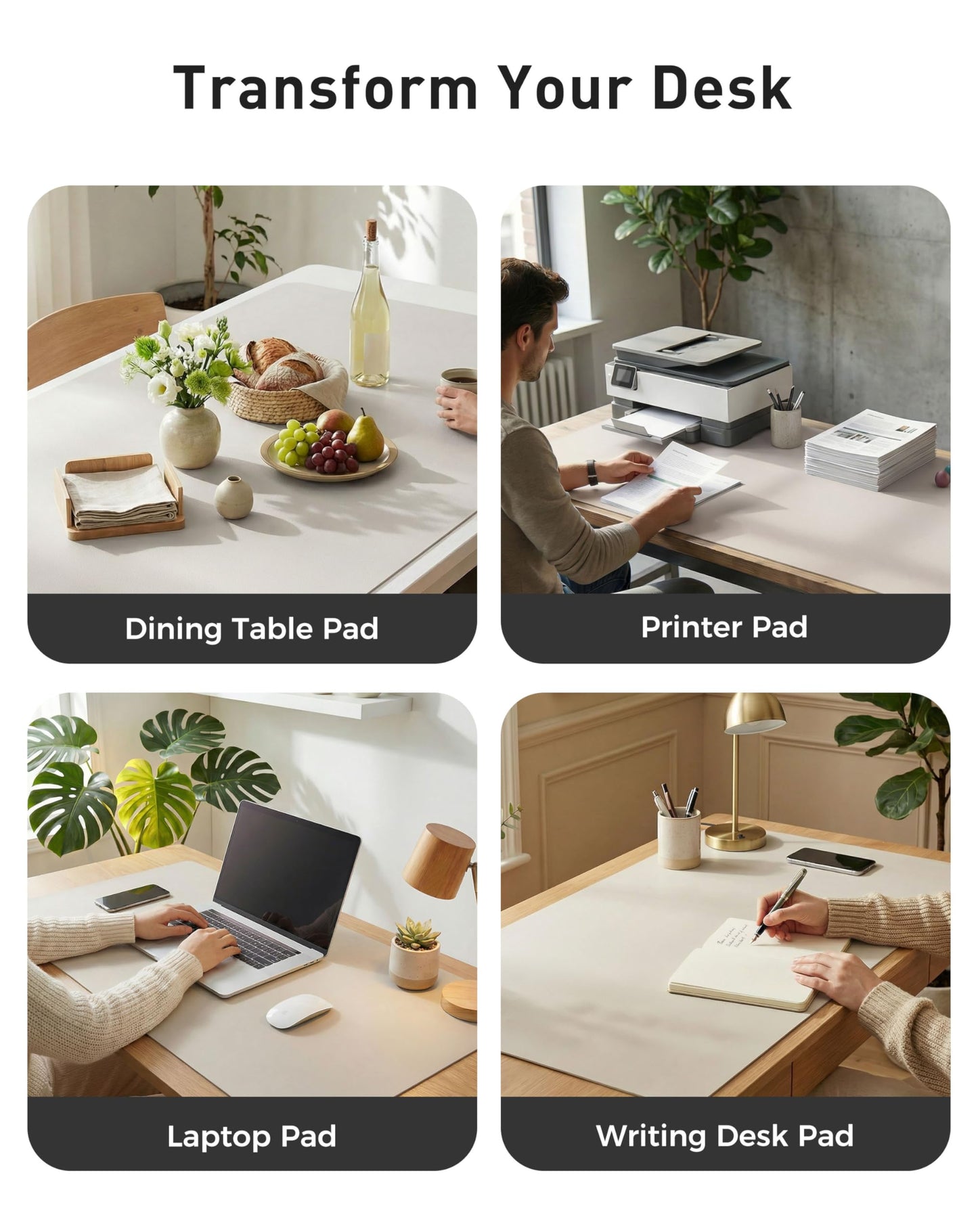 Aothia Faux Leather Desk Mat - Large Mouse Pad, Non-Slip PU Leather Blotter, Waterproof Writing