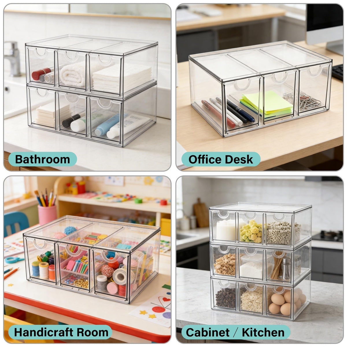Prsildan Acrylic Makeup Organizer Stackable Storage Drawers with 3 Drawers for Office Desk Vanity