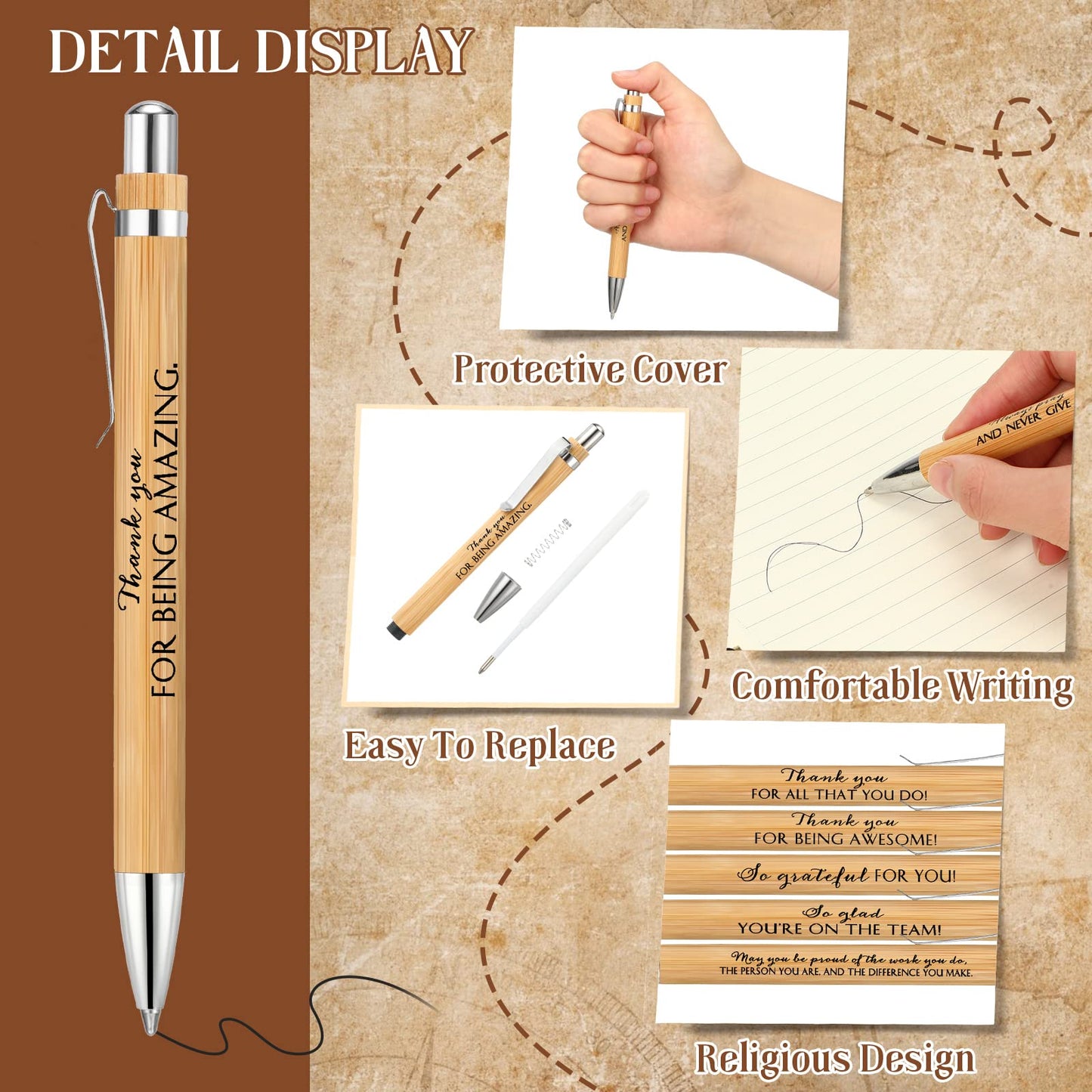 Fuutreo 50 Pcs Bamboo Pens Bulk Appreciation Gifts for Nurses Staff