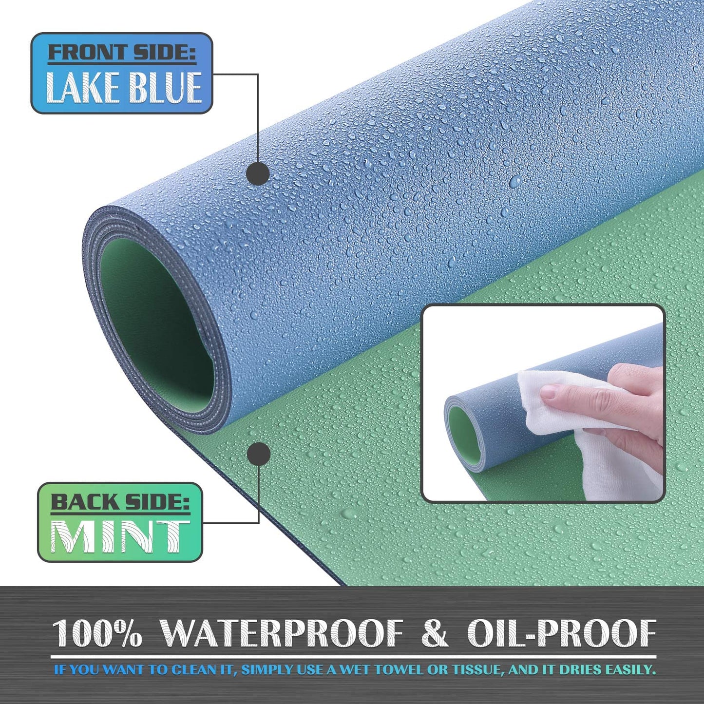 K KNODEL Extra Large Desk Mat, Leather Mouse Pad (35.4"x17", Lake Blue)
