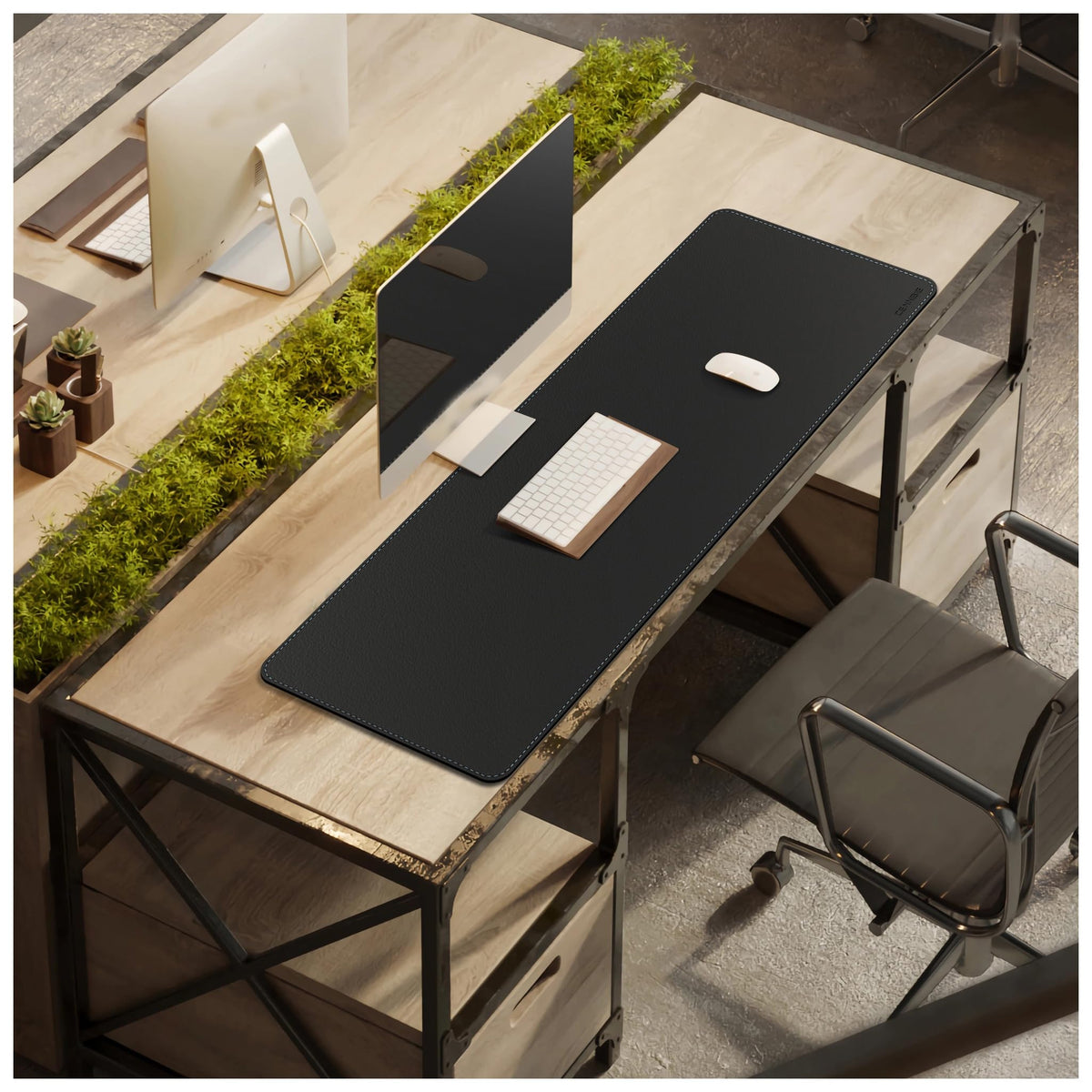 CENNBIE Leather Desk Mat - 43.6" x 16" Oversized Mouse Pad, Black