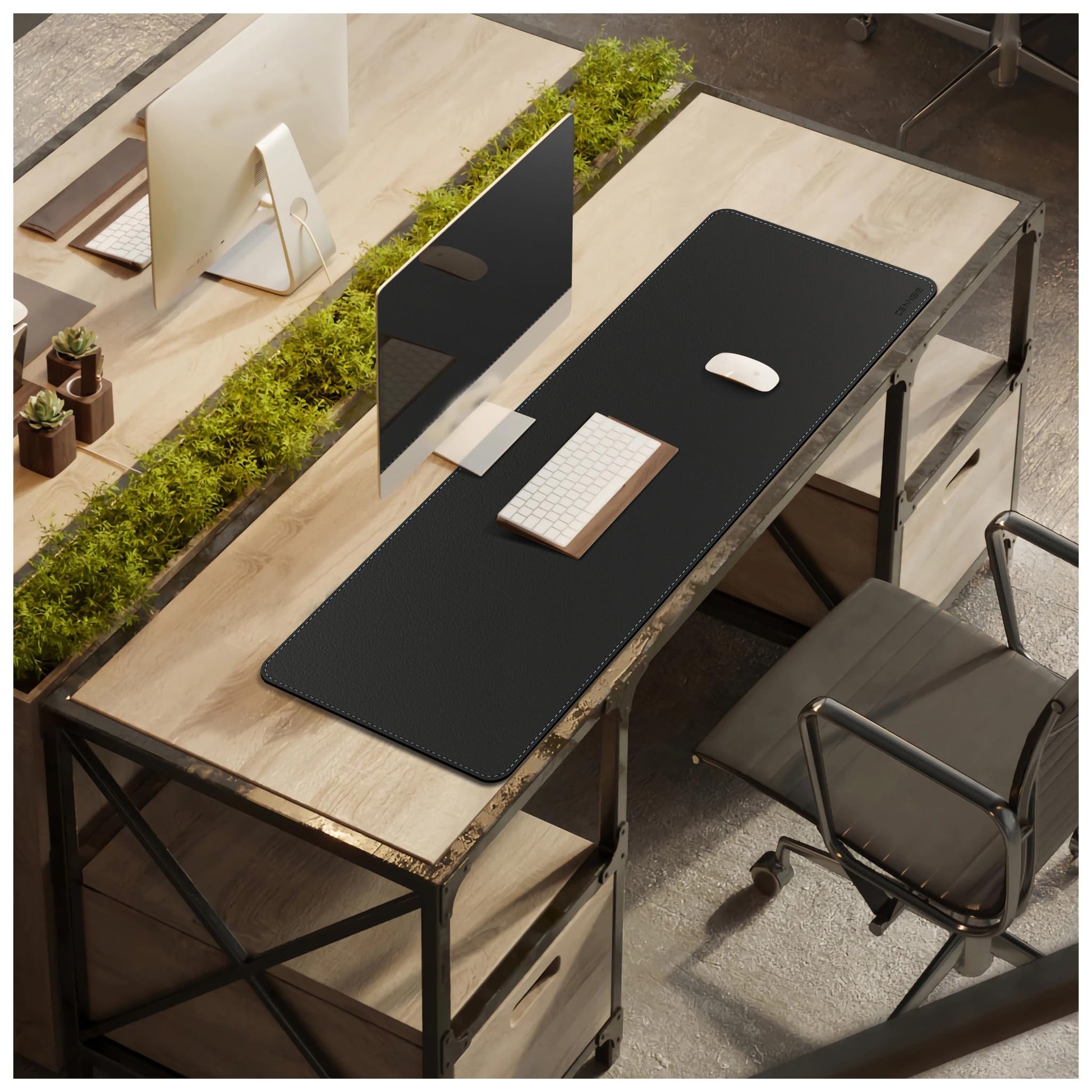 CENNBIE Leather Desk Mat - 43.6" x 16" Oversized Mouse Pad, Black