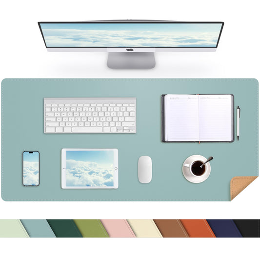 AFIING Leather Desk pad Protector, Light Blue, 35.4" x 17"