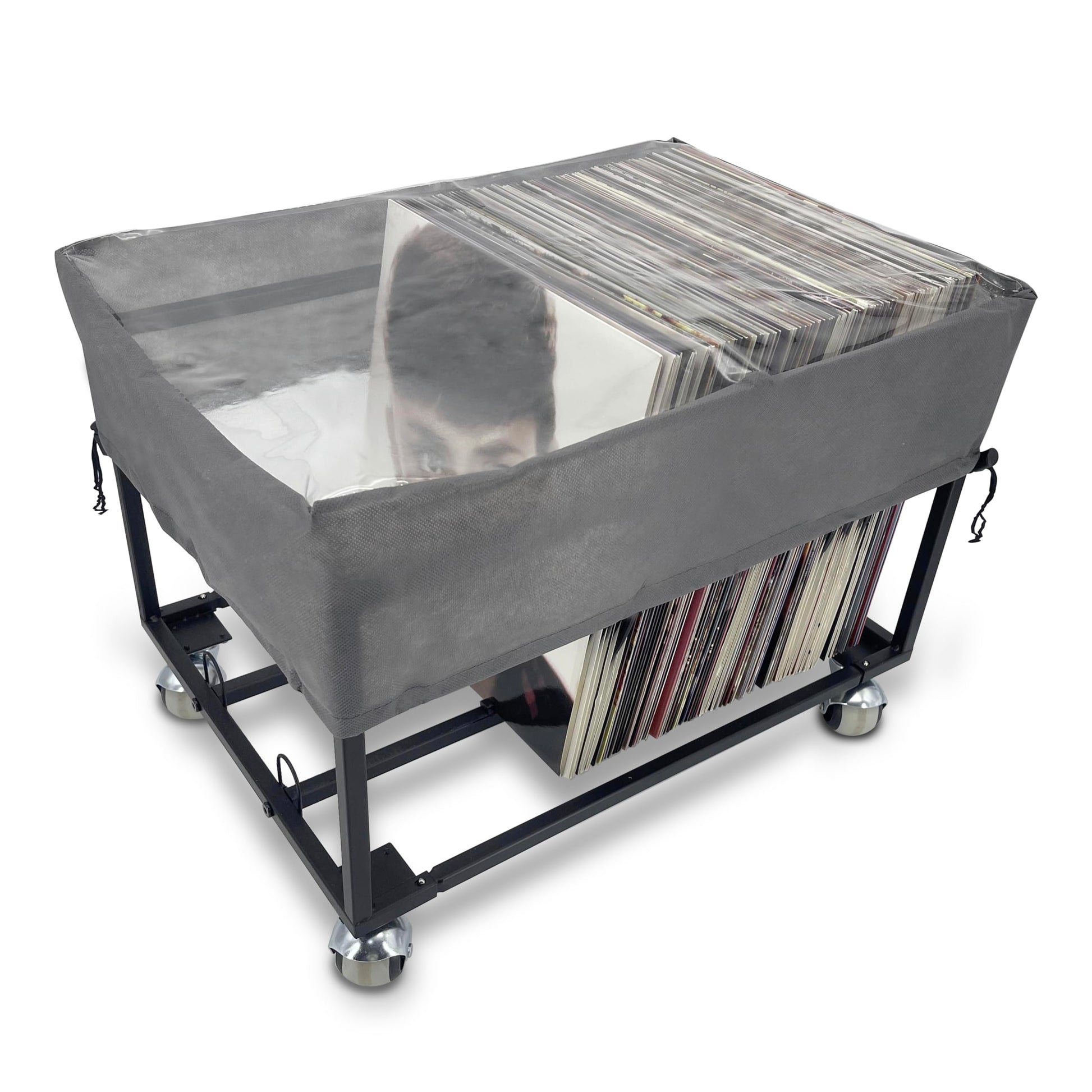 OrigoDeco Vinyl Record Storage Holder on Wheels - With Dust Cover - Holds up to 100 LP - Album