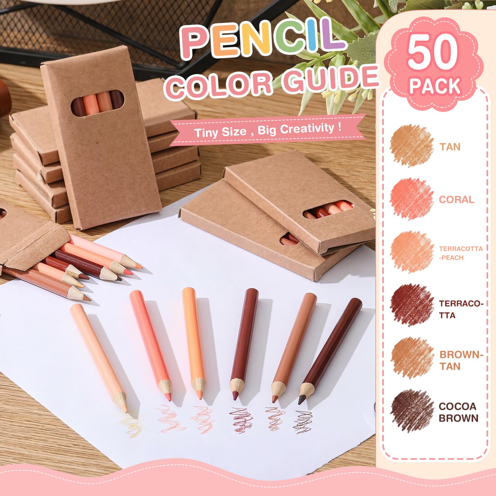 Ctosree 50 Packs Mini Colored Pencil Bulk 6 Per Box, Skin Tone, 3.5''