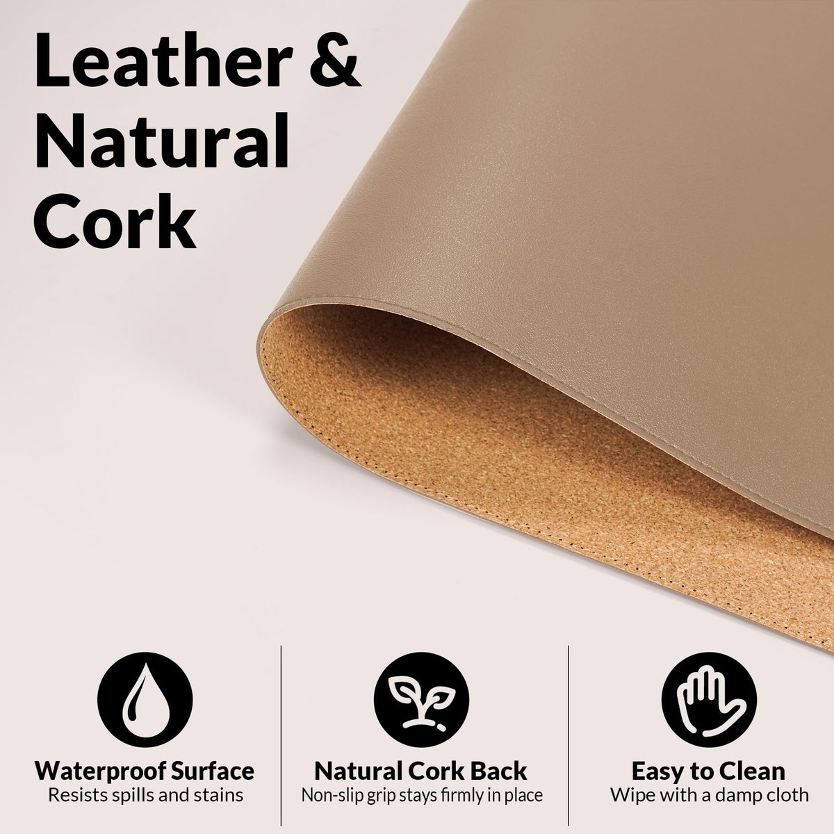 AFIING Cork Desk Mat, Dark Apricot, 35.4" x 17", Desk Pad Protector