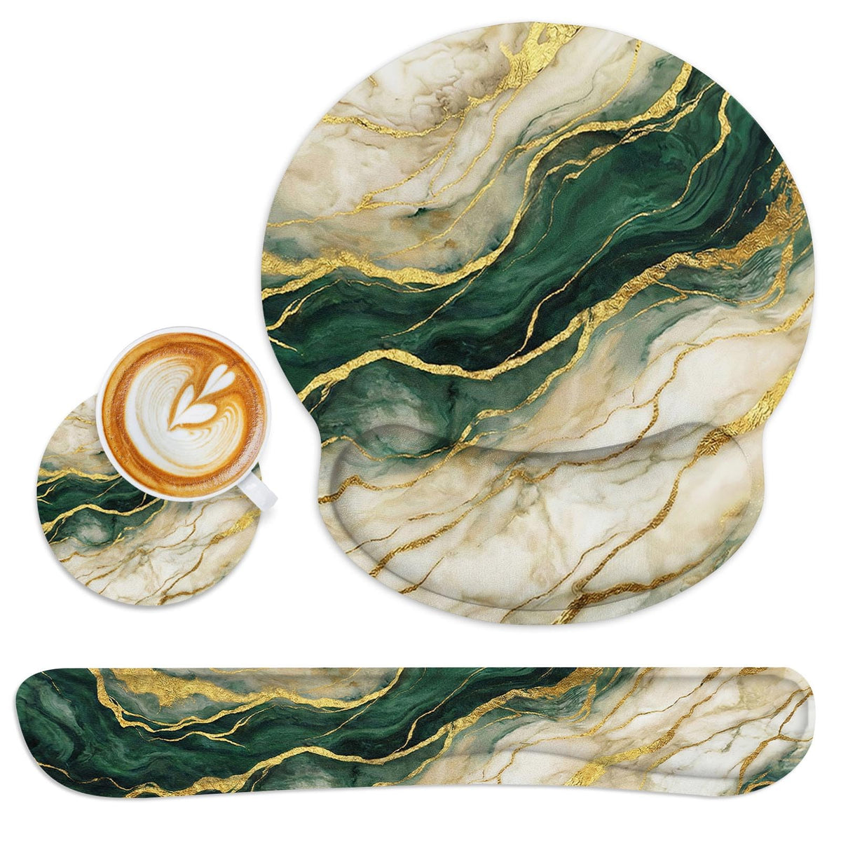 Britimes Ergonomic Mouse Pad Set with Wrist Rest, Gold Green Marble