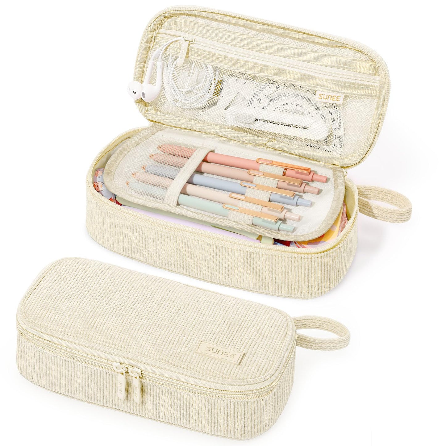 SUNEE Cute Pencil Case, Soft Corduroy Large Capacity Pencil Pouch, Aesthetic Zipper Pencil Bag, Big
