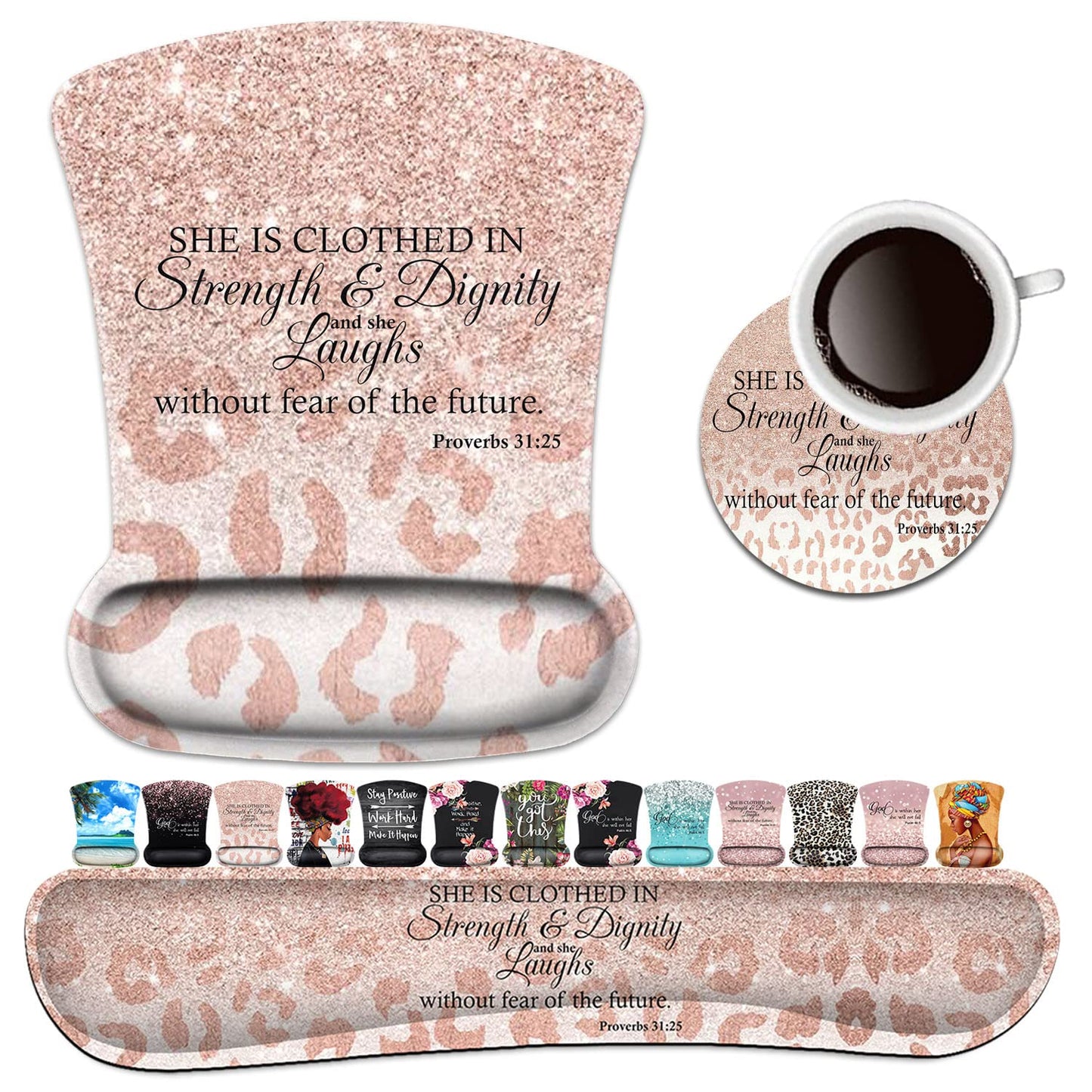 Keyboard Wrist Rest Pad and Ergonomic Mouse Pad Wrist Support Set Proverbs 31:25 Bible Verse