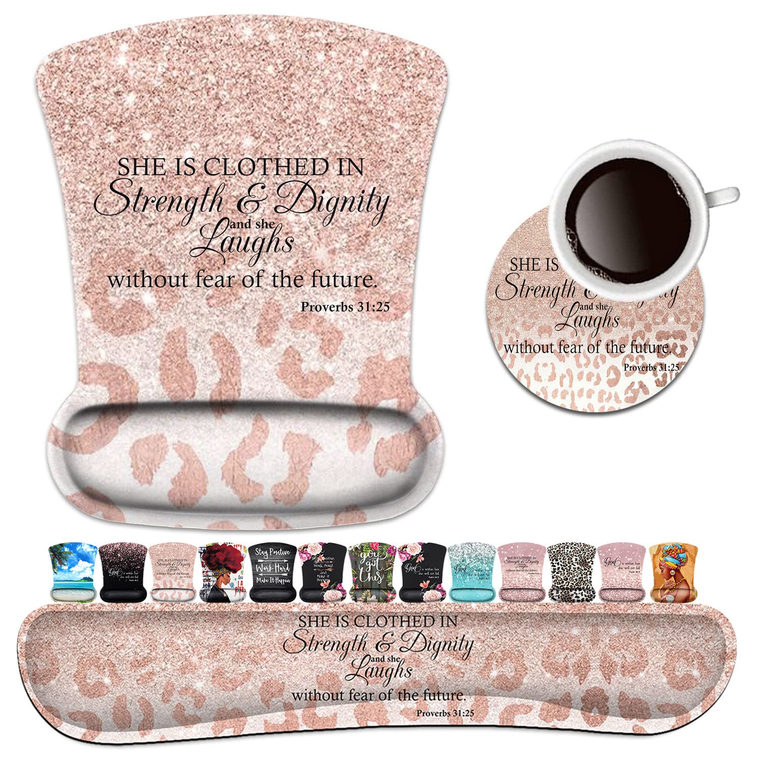 Keyboard Wrist Rest Pad and Ergonomic Mouse Pad Wrist Support Set Proverbs 31:25 Bible Verse