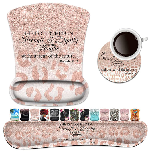 Keyboard Wrist Rest Pad and Ergonomic Mouse Pad Wrist Support Set Proverbs 31:25 Bible Verse