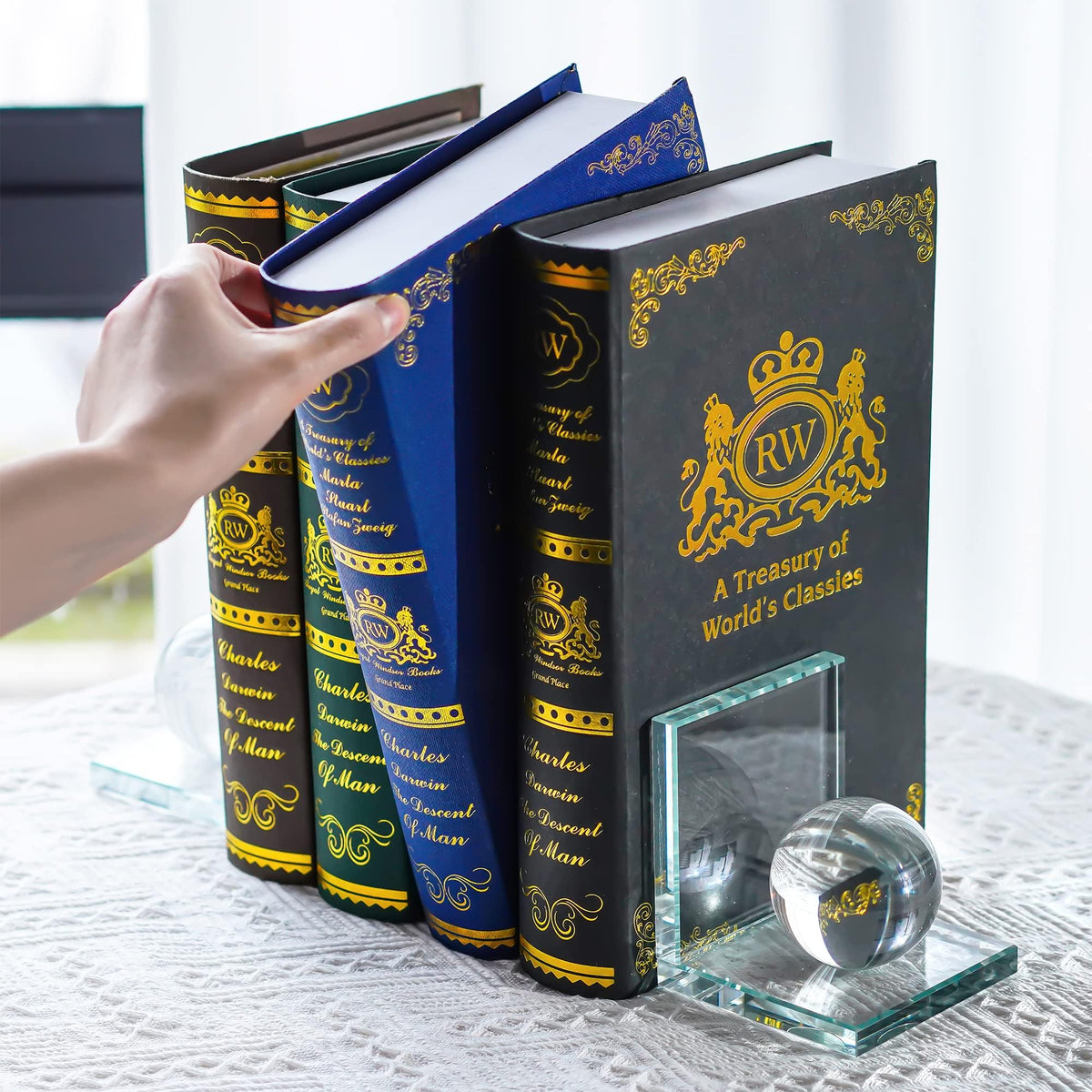 1 Pair Crystal Bookends with Crystal Ball for Heavy Books