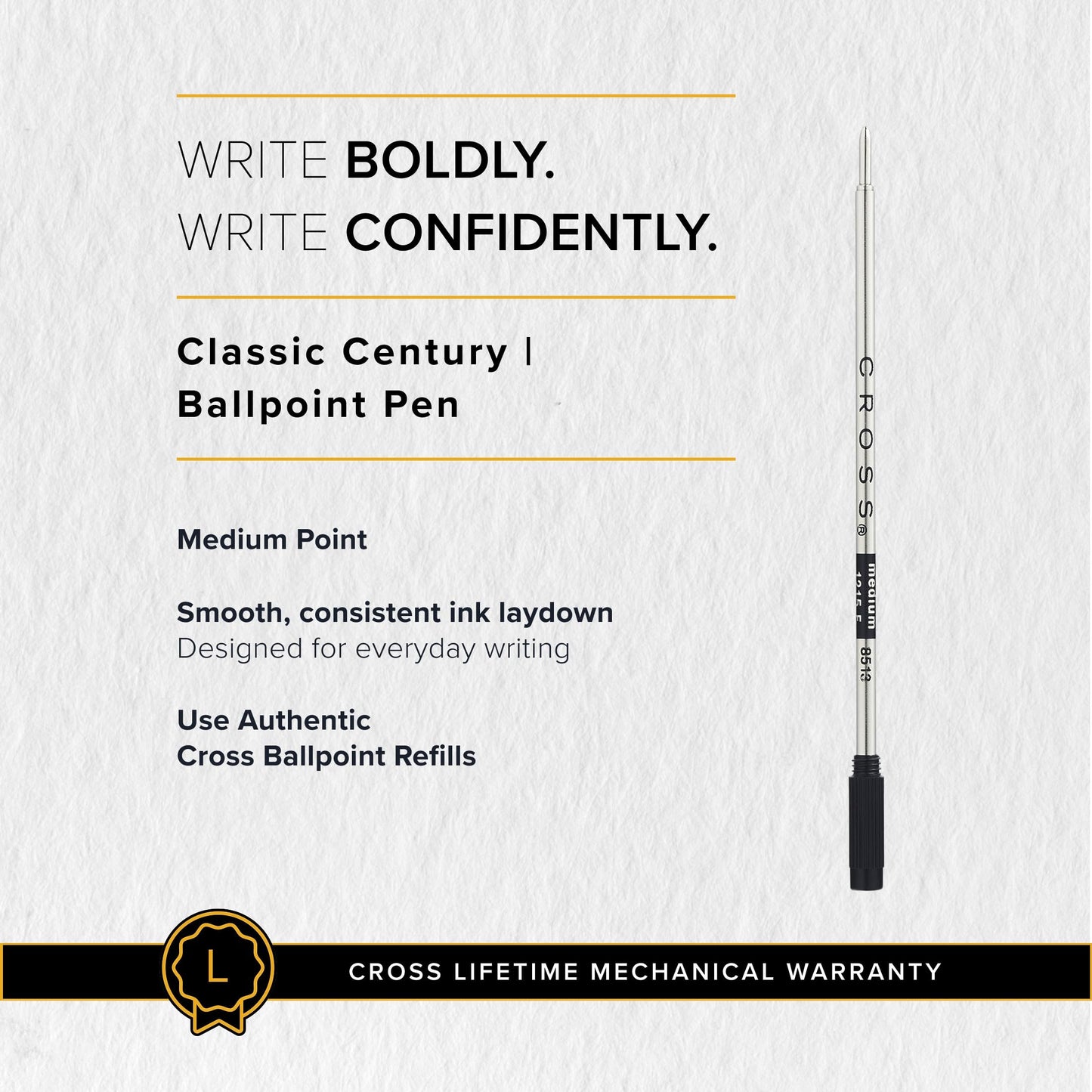 Cross Classic Century Ballpoint Pen, Black & Gold, Medium Point, Black Ink