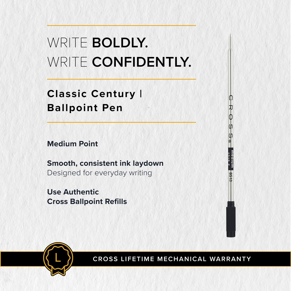 Cross Classic Century Ballpoint Pen, Black & Gold, Medium Point, Black Ink